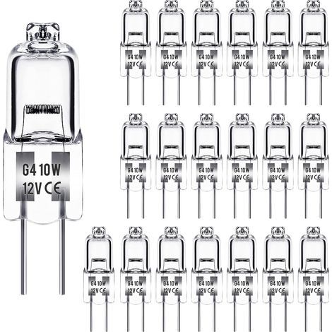 Bombilla Halógena G4 12V 10W, Bombilla G4, Bombilla Halógena Regulable G4, Blanco Cálido 2800K, Sin Parpadeo, Base G4 Cápsula Transparente de Doble Pin para Lámparas de Cristal, 20 Unidades (1/5)