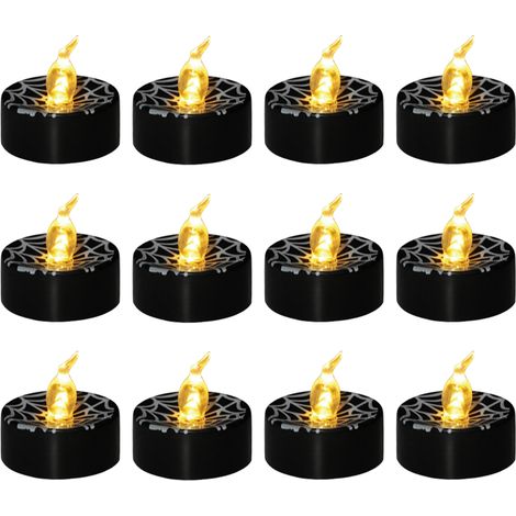 Bougies LED pour Halloween - 12 Lumières de Bougies Électriques Flameless Flottantes en Plastique Orange Blanc Noir (1/5)