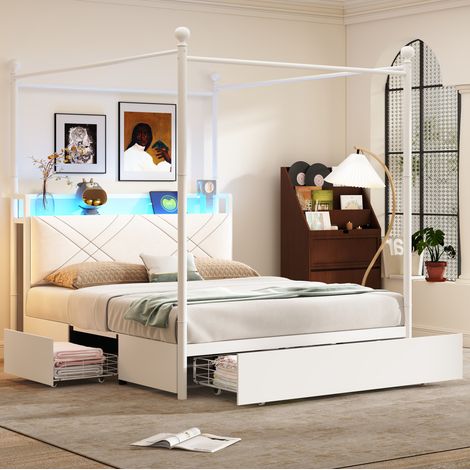 letto contenitore 140x190 USB LED salvaspazio bianco HAVRYA (1/5)