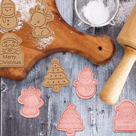 8-teiliges Weihnachtsplätzchen-Ausstechformen-Set, Weihnachtsfondantform mit Cartoon-Motiven, 8-teiliges Weihnachts-Set C (1/5)