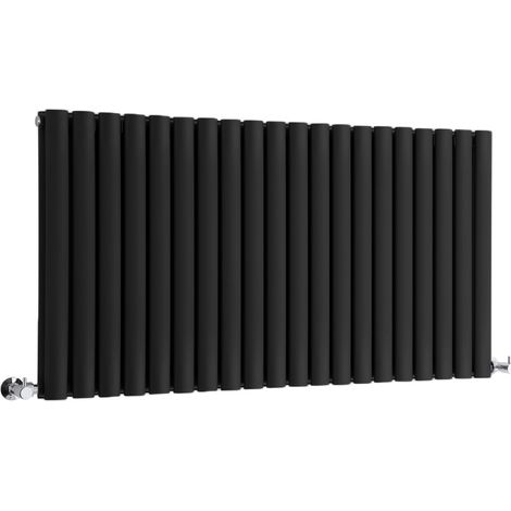 Milano Aruba Black Horizontal Double Oval Panel Radiator - 635mm x 1180mm
