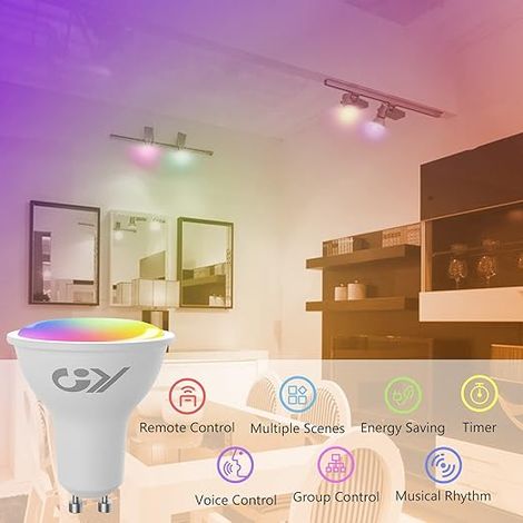 Ampoule Connectée GU10 WiFi 7W 500LM, Ampoules LED RGB + CCT (2700K-6500K) Dimmable, Intelligente (1/5)