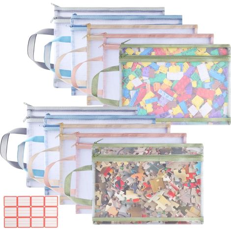 Lot 10 pochettes maille double couche fermeture éclair, sacs rangement transparents jeux société puzzles blocs (1/5)
