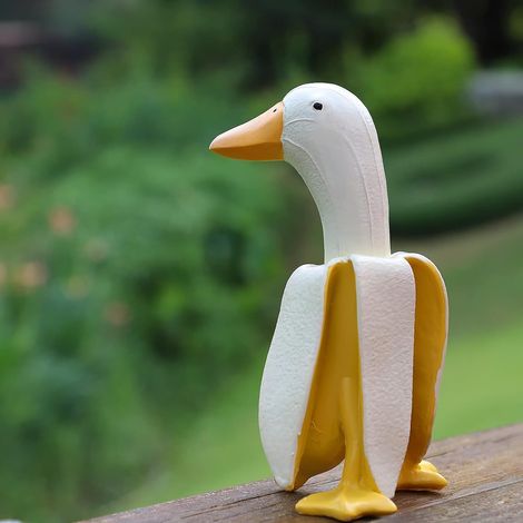 1 Statue de jardin, Canard banane, Résine durable, Peinture anti-UV, Décoration extérieure pour terrasse et pelouse (1/5)