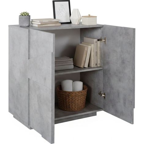 Dmora Credenza moderna a 2 ante, Made in Italy, Madia da cucina, Buffet di design da soggiorno, cm 81x44h86, colore Cemento, con imballo rinforzato