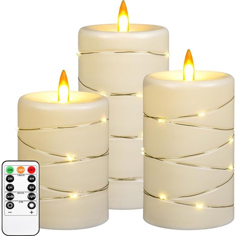 LED-Kerzenlicht, 3 dynamische Flammenkerzen, eine batteriebetriebene Kerze, realistischere Flammensimulation, mit Timer-Fernbedienung. [Energieklasse A] (1/5)