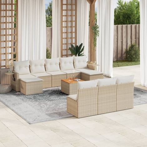vidaXL Salon de jardin 11 pcs avec coussins beige résine tressée (1/5)