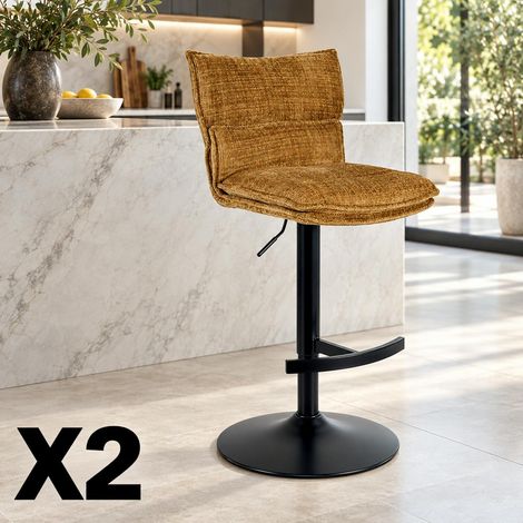 Tabouret de bar réglable en tissu moutarde (lot de 2) IENA (1/5)