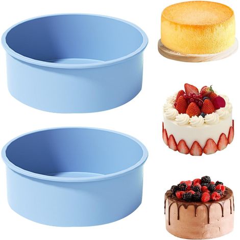 Lot de 2 moules à gâteau ronds en silicone 15 cm, antiadhésifs, démoulage rapide, pour cuisson gâteaux, pain, pâtisserie (bleu). (1/5)