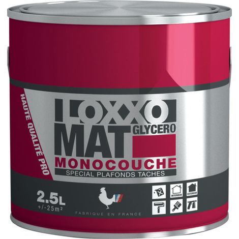 Peinture glycéro spéciale plafonds tachés – Monocouche – Aspect mat profond – Grande blancheur – Extrait sec élevé – 2,5L – Loxxo
