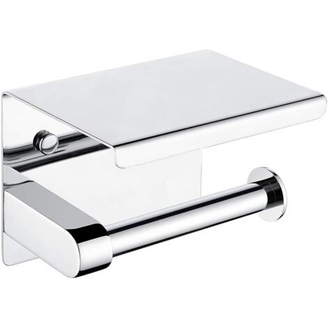 QORVA-Porte-rouleau de papier toilette mural en acier inoxydable argenté brillant pour téléphone portable avec étagère pour salle de bain, 1 pièce (1/5)