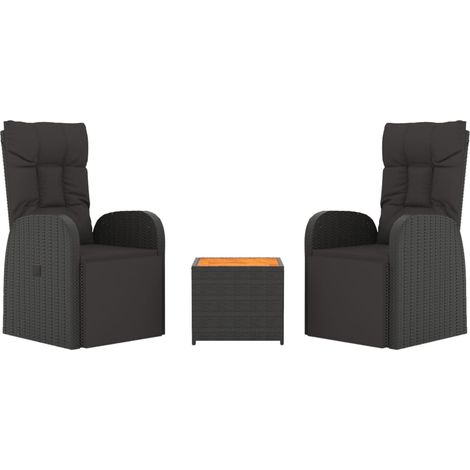 Set da giardino con mobili da esterno set da 3 pezzi in polyrattan nero e acacia 020014206