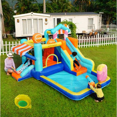 Château gonflable aquatique enfant avec souffleur 450 W, toboggans et zone d'eau DESVIAE (1/5)