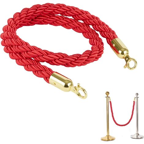 Sollbry Cuerda guía, barrera, separador de colas, con ganchos dorados, 1,5 m, color rojo, para hoteles, cines y control de multitudes. (1/5)