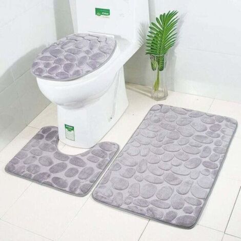 Nouveau Tapis de Bain antiderapantm,Tapis Salle Bain 3 pièces Ensemble de Tapis de Salle de Bain Contour Tapis Toilette WC(Gris V2) (1/4)
