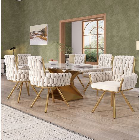 Chaise de salle à manger 55x63x87 cm en velours beige, pivotante moderne, lot de 6 FloraGrace (1/5)