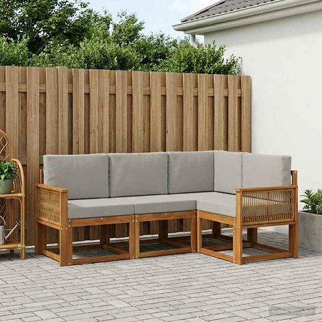 vidaXL Outdoor-Sofagarnitur 4 pcs Natürlich und Hellgrau Polyester (1/5)