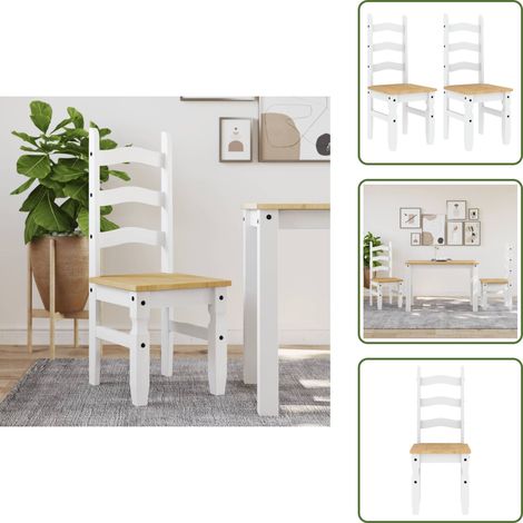 Sillas de comedor blancas - vidaXL Sillas de comedor Corona 2 uds madera pino blanco 42x47x107 cm - Sillas de comedor con acabado en miel