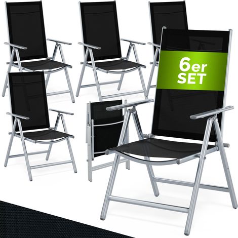 CASARIA® 2/4/6x Chaises de jardin pliantes aluminium dossier haut réglable 8 positions chaise camping terrasse balcon 120kg chaise pliable Set de 6 argent (1/5)