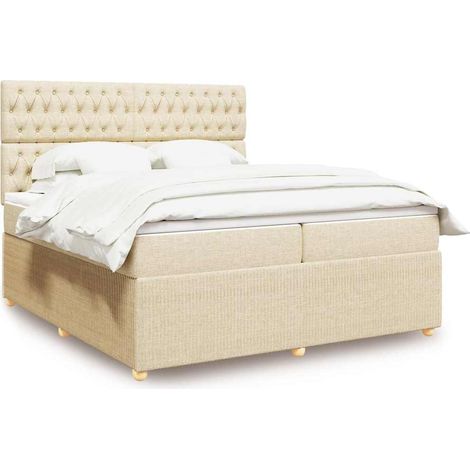vidaXL Sommier à lattes de lit avec matelas Crème 200x200 cm Tissu (1/5)