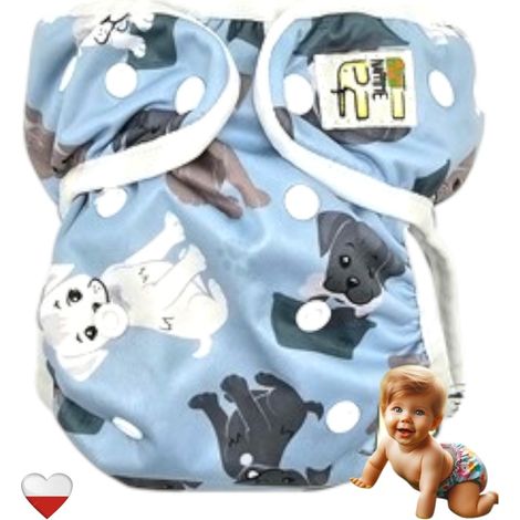 Wiederverwendbare Coolmax-Taschenwindel mit Flügeln, blaue Hunde, NappiMe-Windeln (1/5)