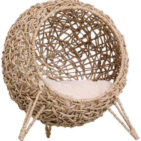 Cama para gatos de ratán con cojín 52 x 52 x 58 cm HOMVRA (1/5)