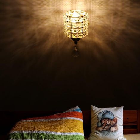 applique da parete moderne in cristallo con interruttore a catena, lampada da parete dorata per camera da letto, corridoio, attacco E14 (lampadina non inclusa) (1/4)