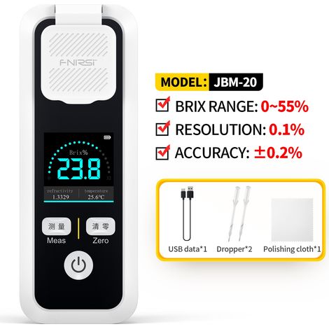 Réfractomètre à sucre numérique JBM-20, lectures de sucre de haute précision, adapté à la transformation des aliments, avec fonction de compensation automatique de la température (1/5)