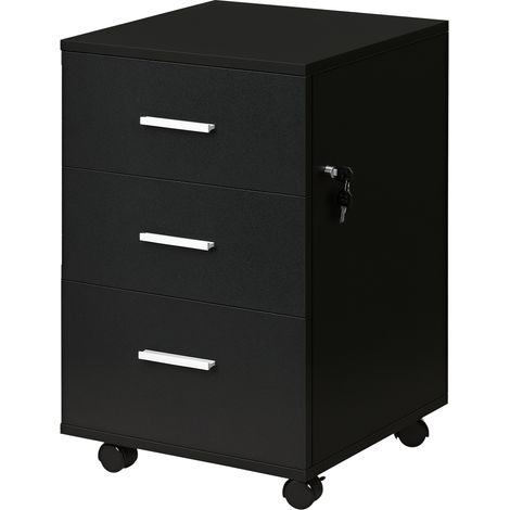 Mueble de oficina Vinsetto con ruedas y 3 cajones con cerradura, 40 x 40 x 61,5 cm, negro.