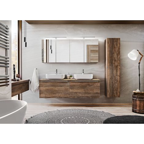 Ensemble salle de bain double vasques 160 cm + 4 éléments - Rosario Oak - Livraison gratuite