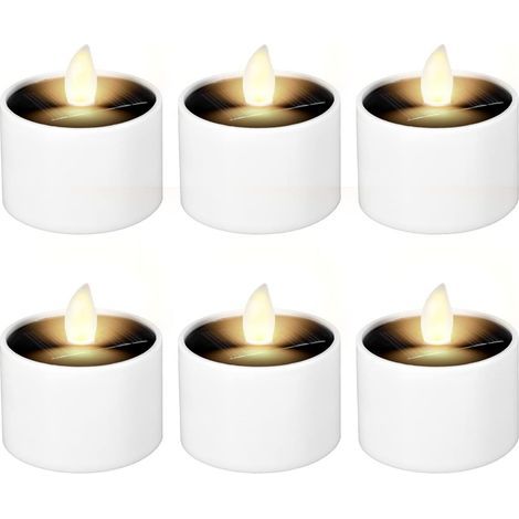 Bougies solaires 6 LED étanches sans flamme, lampes chauffe-plat pour la maison, le jardin, la terrasse, le camping, les mariages, les fêtes et les dîners. Décoration (1/5)
