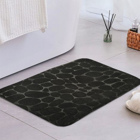 Noir, 5080cm (polaire corail, 0,8cm d'épaisseur) Tapis de sol en polaire corail unie avec petits cailloux, tapis de salle de bain, tapis absorbant pour toilettes (1/4)