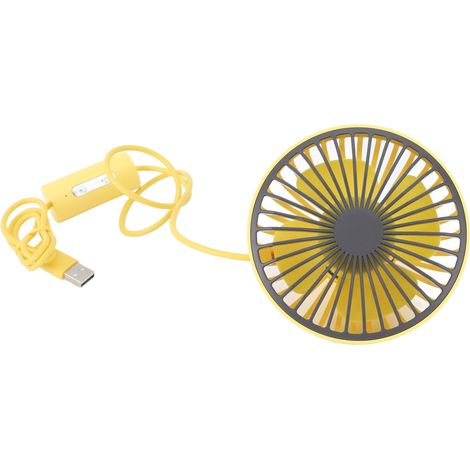 Ventilateur de voiture avec lumière LED, à pince pour grille d'aération, 3 vitesses, ventilation puissante, chargement USB, pour voiture, table, maison et bureau (jaune) (1/5)