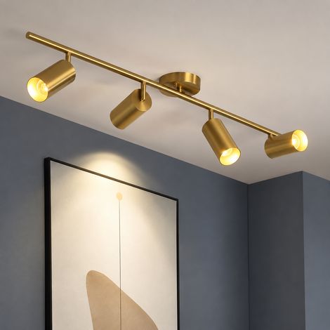Plafonnier 4 spots orientables 100 cm métal cuivre avec ampoules GU10 6000K 4 100cm gu10 6000k 104 × 18 × 15 cm 1,5 kg – Livraison gratuite