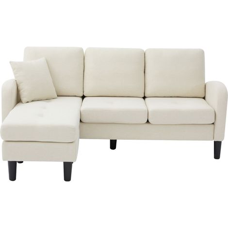 Divano angolare a L con chaise longue 3 posti 166 x 118 x 77 cm beige chiaro (1/5)