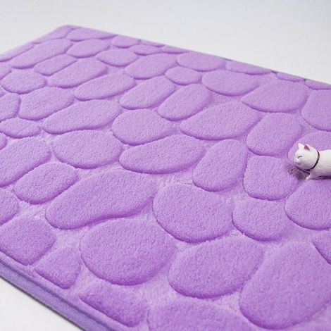 Tapis de bain en polaire corail (lot de 2) - Tapis de douche absorbant - Tapis de bain - Tapis décoratif - Antidérapant - Convient pour la salle de bain et le salon, Violet, 40 x 60 cm (1/5)