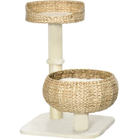 Arbre à chat 2 niveaux – Hauteur 72 cm, poteau sisal, niche, plateforme, balle suspendue – Compact (1/5)