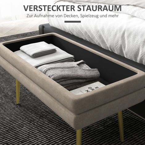 Banquette rembourrée avec rangement intégré, acier, 79,5 x 37,5 x 43 cm, beige (1/4)