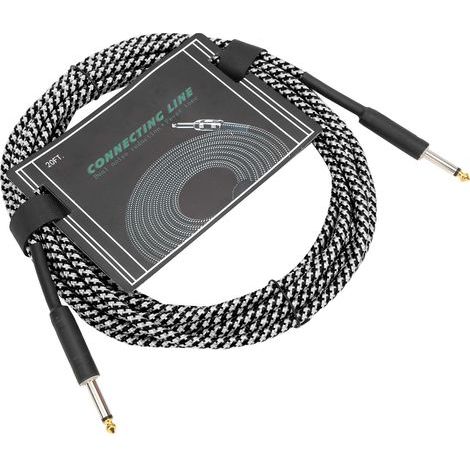 Câble Instrument Musique Blindage Tressé Rallonge Audio Prise Nickelée 6 Mètres Blanc