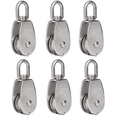 QORVA-Lot de 6 poulies de levage m32 chargeant 250 kg, bloc de poulie de corde de levage pivotant en acier inoxydable 304 robuste