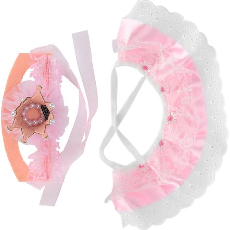Ensemble de déguisement d'anniversaire pour animaux de compagnie : petit cochon mignon, bandana en dentelle, bavoir, écharpe, chapeau et couronne. Accessoires pour animaux de compagnie rose. (1/5)