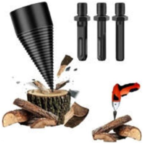 42mm Foret de Fendage de Bois, 4PCS Fendre Buches Bois Set avec 3 Poignées de Forage, Fendeuse de Bches pour Machine à Bois de Chauffage, Perceuse Vis Cne Fendeuse de Bches Facile à Fendre (1/5)