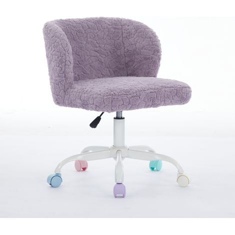 Chaise de bureau pour filles en fausse fourrure de lapin violette avec roulettes silencieuses colorées (1/5)