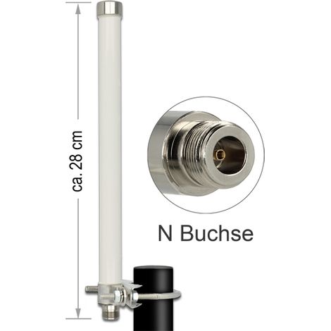 Antenne wlan n-buchse 802.11 ac/a/h/b/g/n 6 - 8 dbi 280 mm omni starr beis outdoor masthalterung delock
