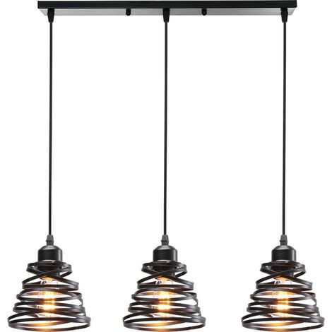 3 Lumières Suspension Luminaire Rétro Créatif Lustre Plafonnier de Design à Spirale en Cascade Vintage Métal E27 Lampe Suspension Industrielle pour Salon Salle à Manger,15cm (3 Lampes Noir B) (1/5)