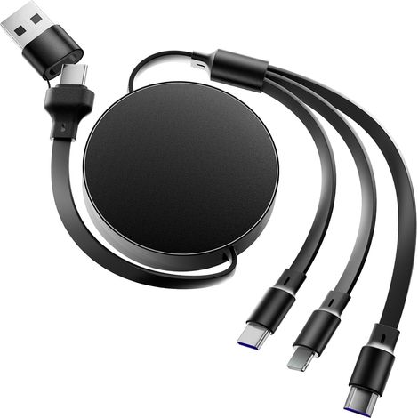 Câble de Charge Multi 6 en 1 100 W Rétractable USB-A USB-C vers Type-C Micro USB Adapté à iPhone 16 15 Galaxy (1/5)