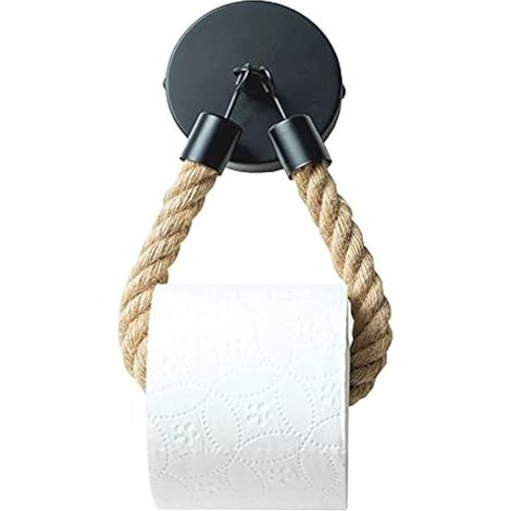 Porte Papier Toilette Vintage Porte-Serviette en Corde de Chanvre Mural Facile à Installer Porte-Papier Hygiénique en Corde de Chanvre Noir pour Salle de Bain,Toilettes et Cuisine (1/4)