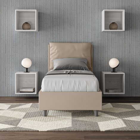 Letto singolo contenitore 80x190 cuscino testata imbottito Antea S - Beige (1/5)