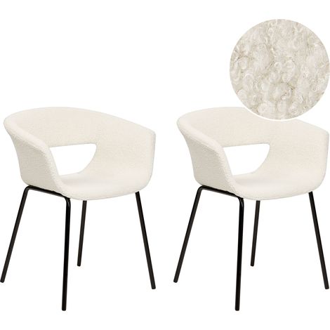 Conjunto de 2 sillas modernas asientos tapizados bouclé patas de metal para comedor cocina blanco crema Elma