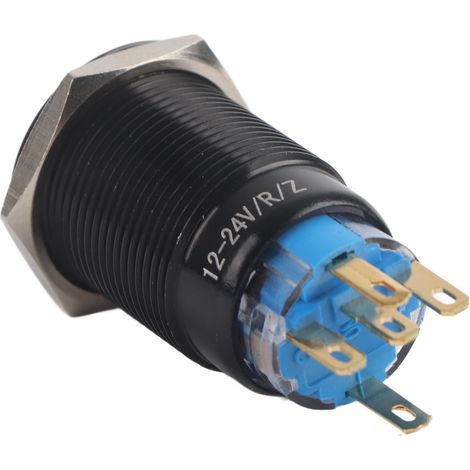 Bouton poussoir plat étanche 19mm 12-24V ON/OFF noir à verrouillage automatique avec LED rouge, interrupteur à impulsion (1/5)